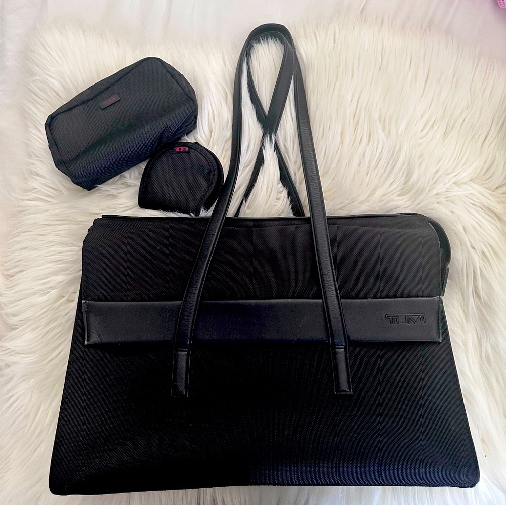 TUMI Ballistic Nylon & Leather Laptop Briefcase Tote Bag